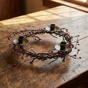 Primitive Wrought Iron Table Centerpiece Farmhouse Rustic Twisted Candle Holder